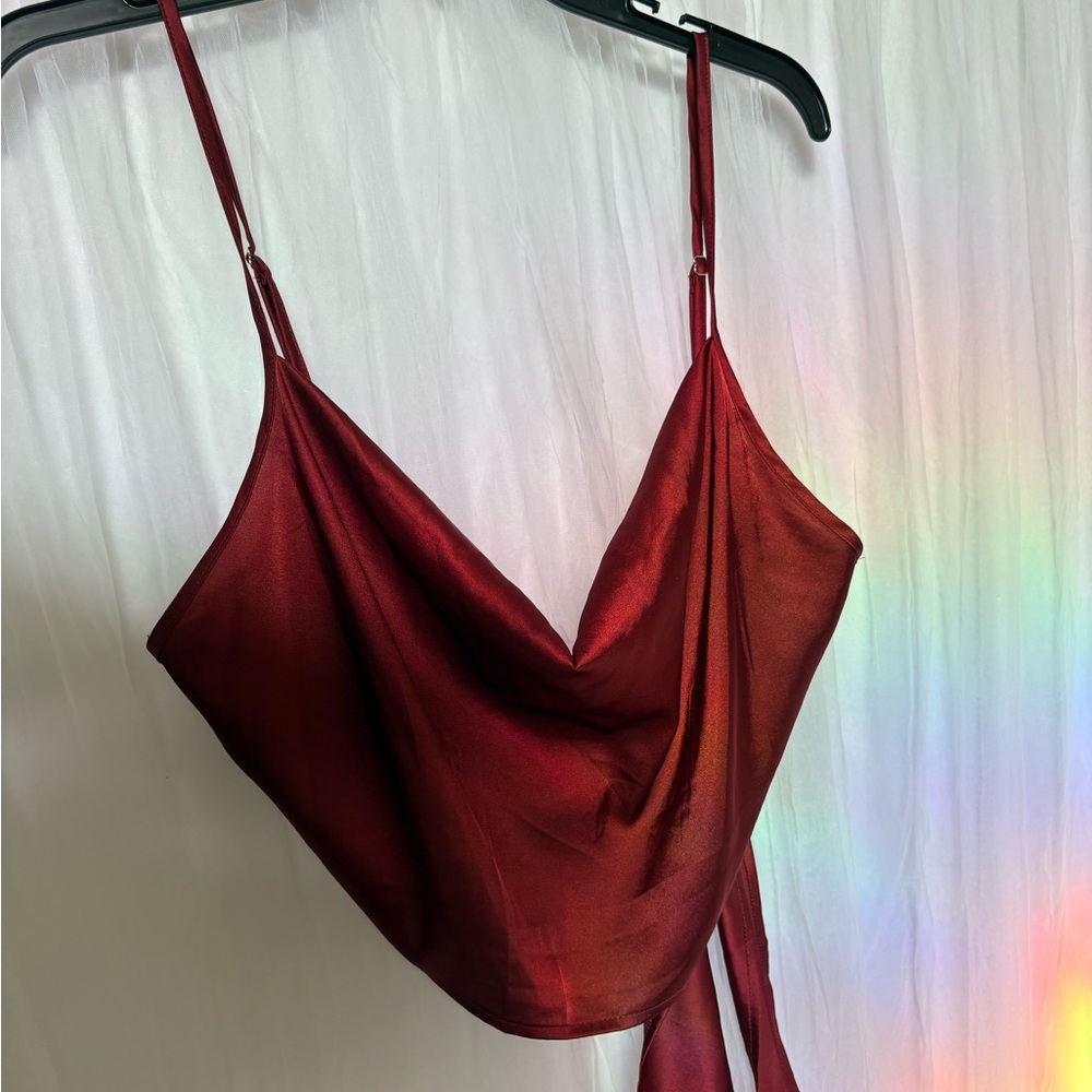 SHEIN Red Satin Crop Top
